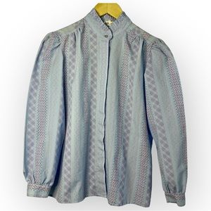 Vintage prairie style patterned baby blue pleated collar covered buttons